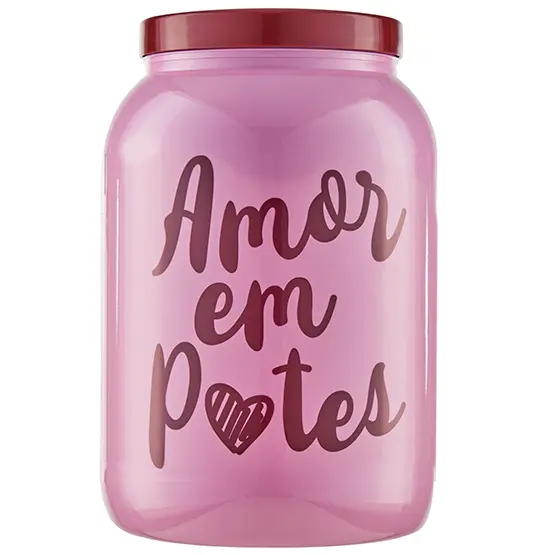 ORGANIZADOR DE PLASTICO REDONDO AMOR EM POTES COM TAMPA DE ROSCA 1700ML