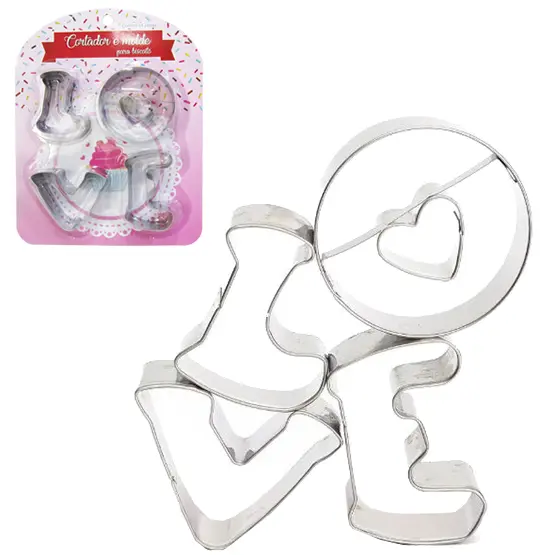 CORTADOR MOLDE DE INOX PARA BISCOITO LOVE COM 4 PECAS LINHA CONFEITEIRO