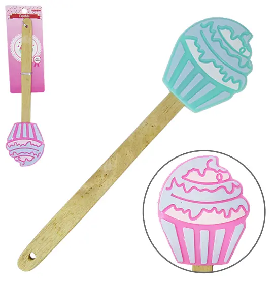 ESPATULA DE SILICONE MODELO CUPCAKE CABO BAMBU 30X7,5CM LINHA CONFEITEIRO
