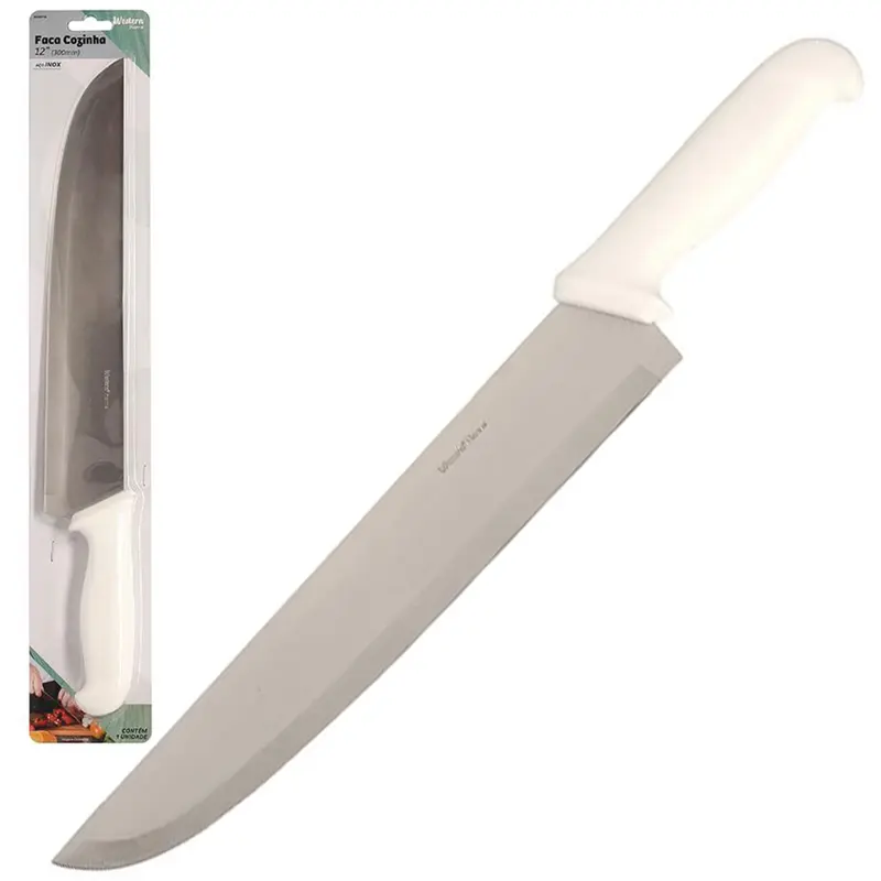 FACA DE CARNE / ACOUGUEIRO DE INOX 12'' CABO PLASTICO BRANCO