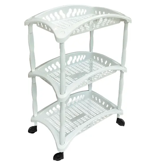 FRUTEIRA DE PISO DE PLASTICO RETANGULAR BRANCA 3 ANDARES + RODIZIO 65X40,5X28,5CM