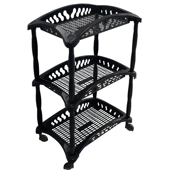 FRUTEIRA DE PISO DE PLASTICO RETANGULAR PRETA 3 ANDARES + RODIZIO 65X40,5X28,5CM
