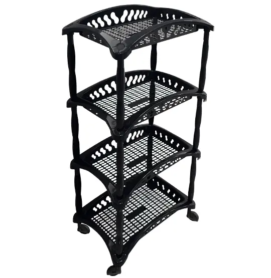 FRUTEIRA DE PISO DE PLASTICO RETANGULAR PRETA 4 ANDARES + RODIZIO 89,5X40,5X28,5CM