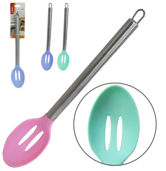 COLHER DE SILICONE VAZADA COLORS CABO INOX 33X6,5CM