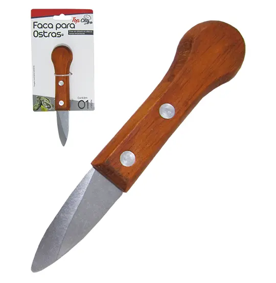 FACA PARA OSTRAS DE METAL 2'' CABO MADEIRA NA CARTELA