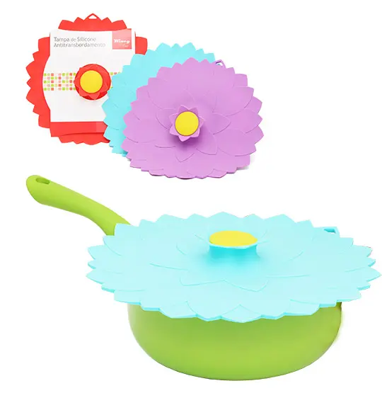 TAMPA DE SILICONE REDONDA FLOR ANTI-TRANSBORDAMENTO PARA PANELA 27,5CM DE Ø