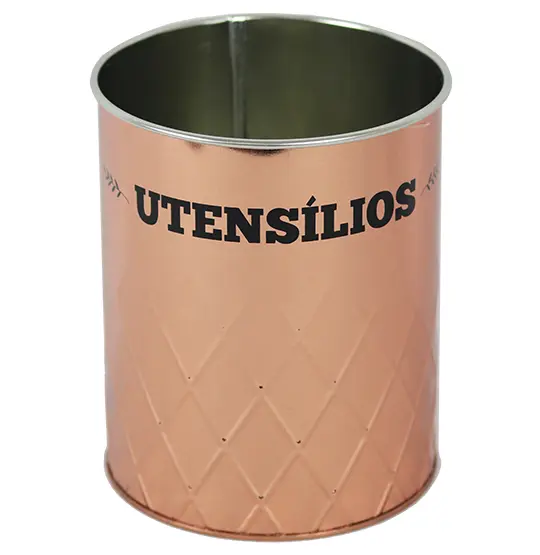 POTE DE LATA REDONDO METALIZADO COBRE / ROSE GOLD PARA UTENSILIOS 2L