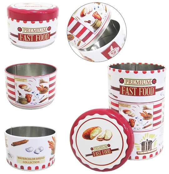 CONJUNTO DE POTE DE LATA REDONDO EMPILHAVEL COM TAMPA 3 PECAS 750ML
