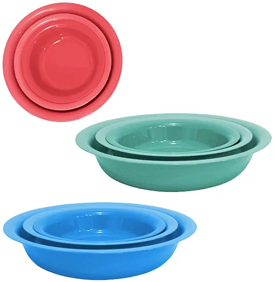 BACIA DE PLASTICO REDONDA PARA FEIRANTE COLORS COM 3 PECAS PMG 700/1200/2000ML