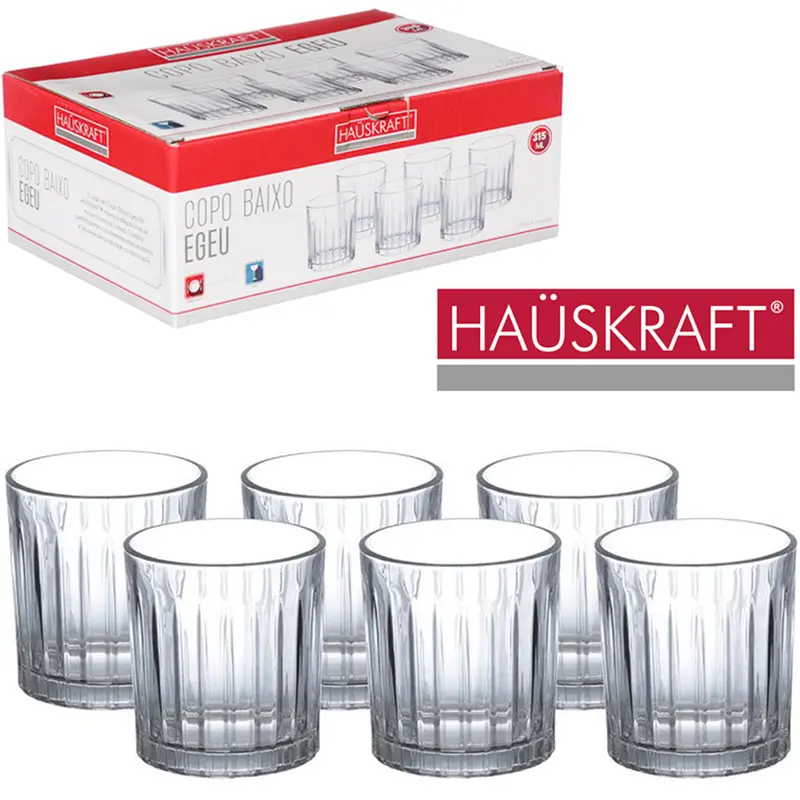 JOGO DE COPO DE VIDRO WHISKY BAIXO EGEU HAUSKRAFT COM 6 PECAS 315ML