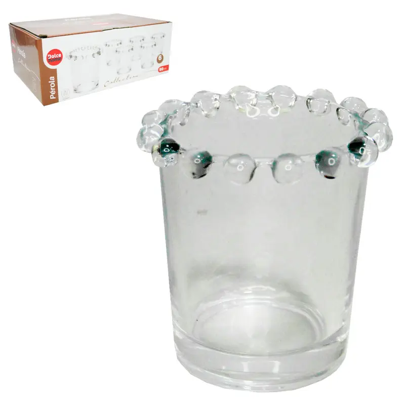 PORTA VELA / CASTICAL DE VIDRO REDONDO PEROLA COLLECTION 6 PECAS 90ML 7X6,5CM DE Ø NA CAIXA