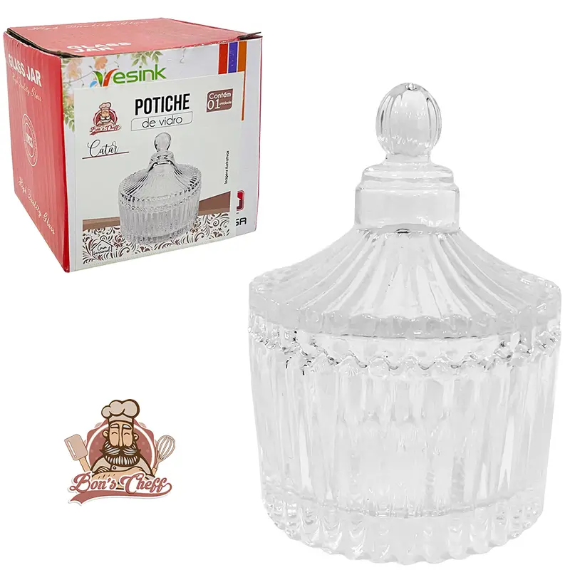 BOMBONIERE DE VIDRO COM TAMPA CATAR 9,5X6,5CM DE Ø BONS CHEFF
