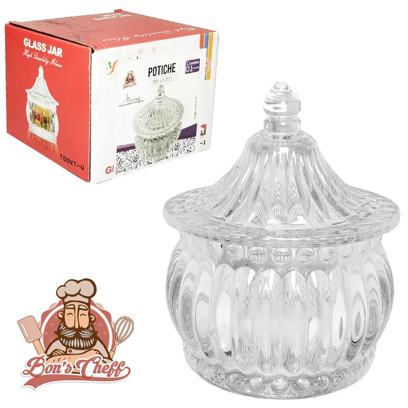 BOMBONIERE DE VIDRO COM TAMPA ATENAS 9,5X6,5CM DE Ø BONS CHEFF