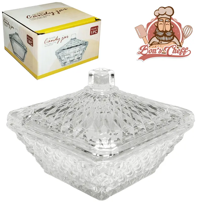 BOMBONIERE DE VIDRO COM TAMPA SQUARE 7,5X7,5CM BONS CHEFF