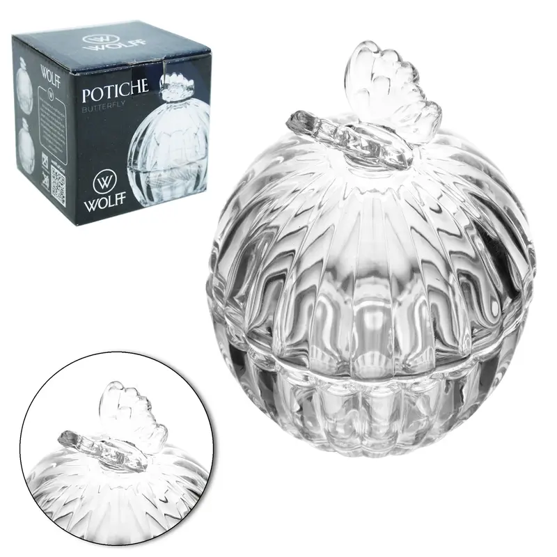 BOMBONIERE DE VIDRO CRISTAL COM TAMPA BORBOLETA BUTTERFLY WOLFF 9,5X8CM DE Ø