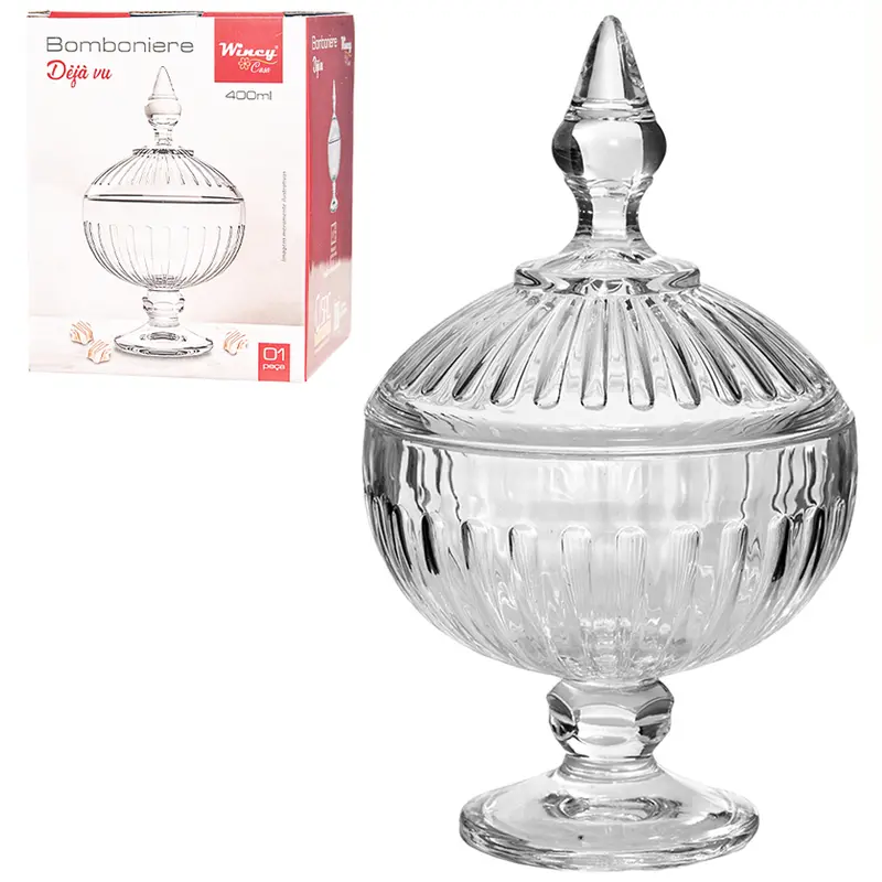 BOMBONIERE DE VIDRO COM PE E TAMPA DEJA VU 400ML 21X12CM DE Ø