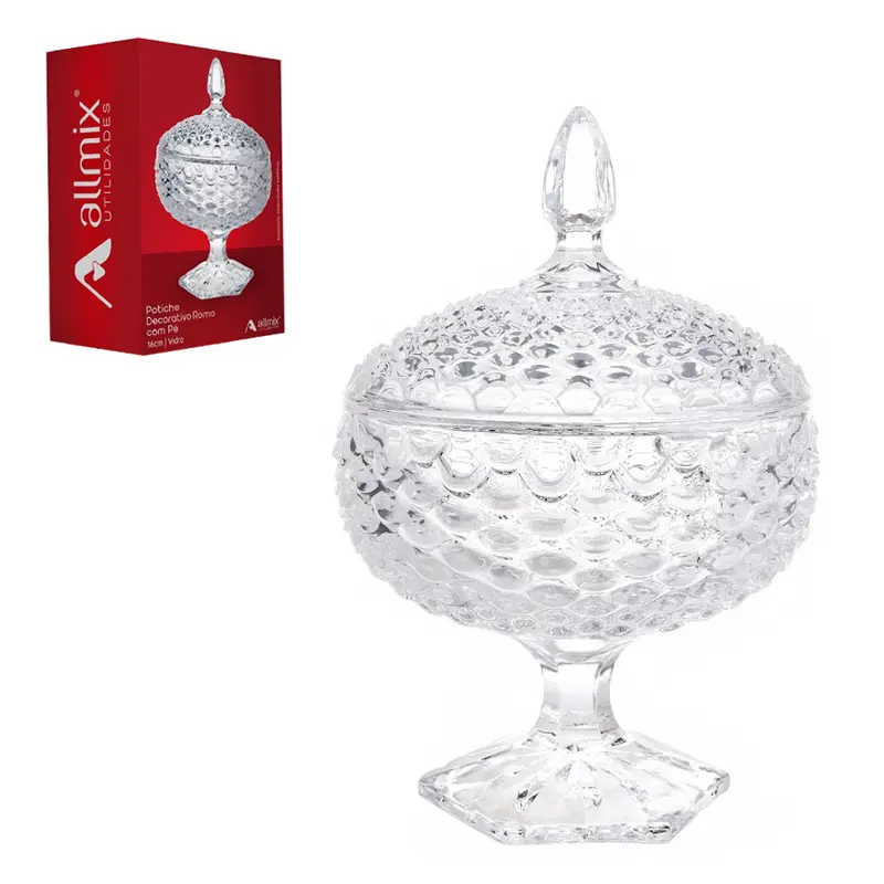 BOMBONIERE DE VIDRO COM PE E TAMPA ESCAMAS ROMA 24,5X16CM DE Ø