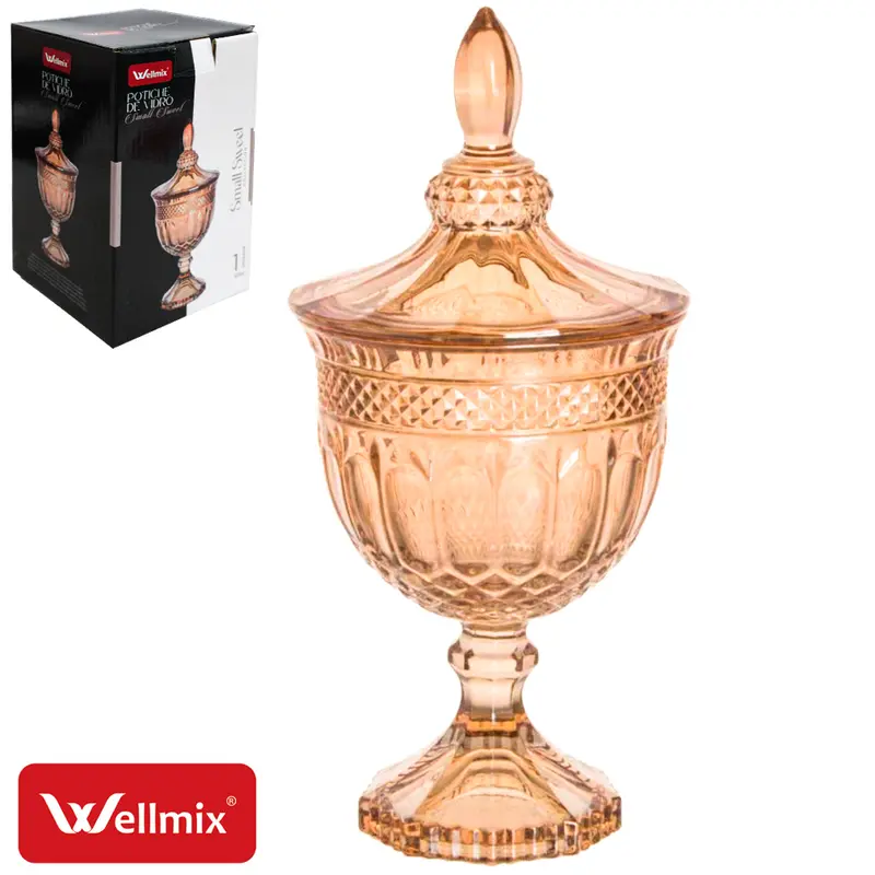 BOMBONIERE DE VIDRO COM PE E TAMPA SMALL SWEET COLLECTION AMBER AMBAR 470ML 24,5X11,5CM DE Ø