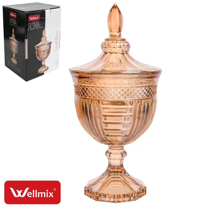 BOMBONIERE DE VIDRO COM PE E TAMPA SMALL PIECE COLLECTION AMBER AMBAR 470ML 24,5X11,5CM DE Ø