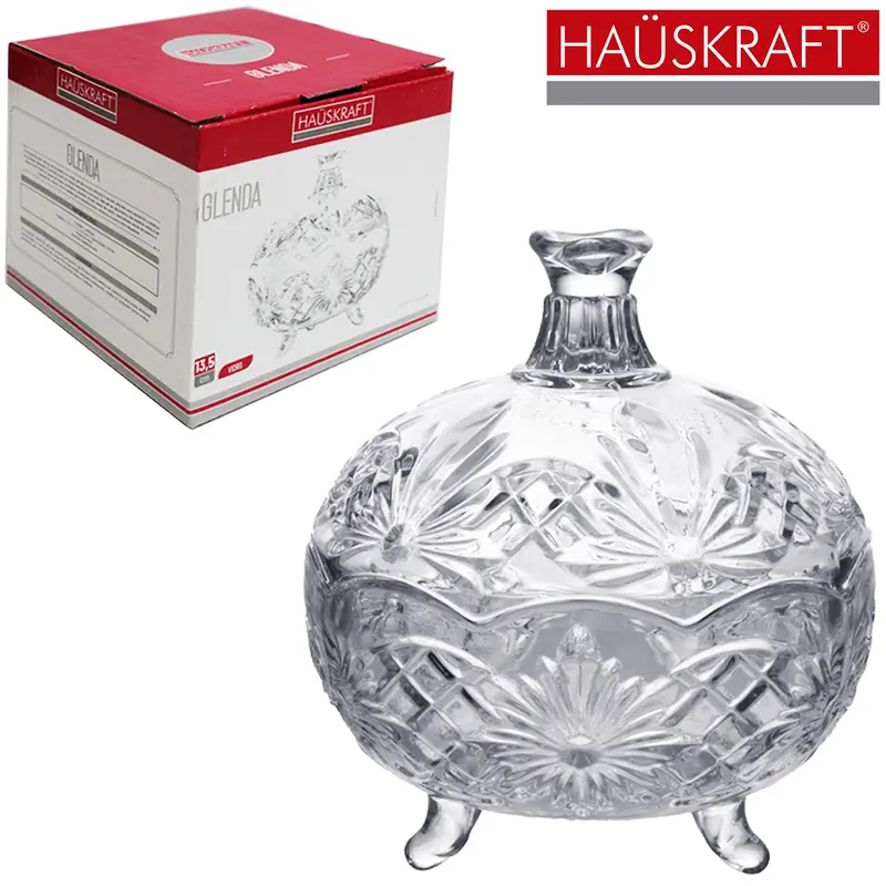 BOMBONIERE DE VIDRO COM PE E TAMPA GLENDA HAUSKRAFT 330ML 13,5X11,5CM DE Ø
