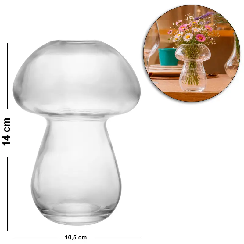 VASO DE VIDRO COGUMELO 14X10,5CM DE Ø