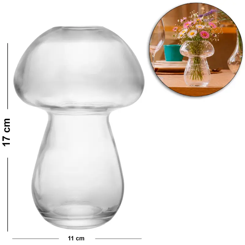 VASO DE VIDRO COGUMELO 17X11CM DE Ø