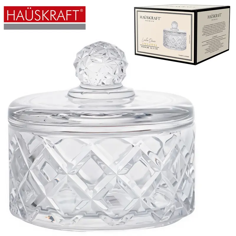 BOMBONIERE DE VIDRO COM TAMPA LINHA DECOR AMAZONIA HAUSKRAFT PREMIUM 10X10,5CM DE Ø