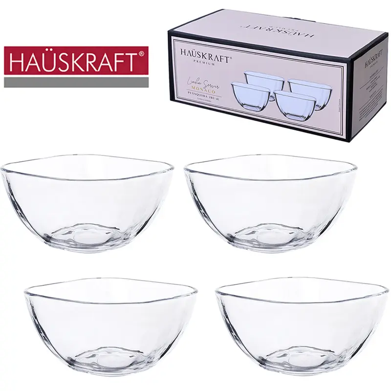PETISQUEIRA DE VIDRO QUADRADA LINHA SERVIR MONACO HAUSKRAFT PREMIUM COM 4 PECAS 280ML