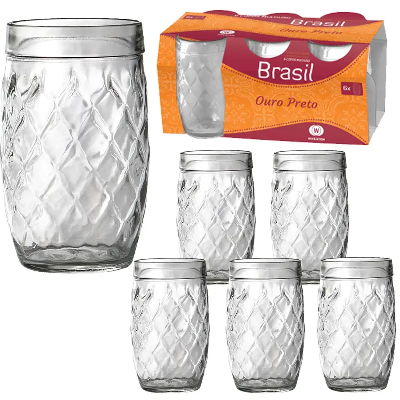 JOGO DE COPO DE VIDRO OURO PRETO COM 6 PECAS 330ML