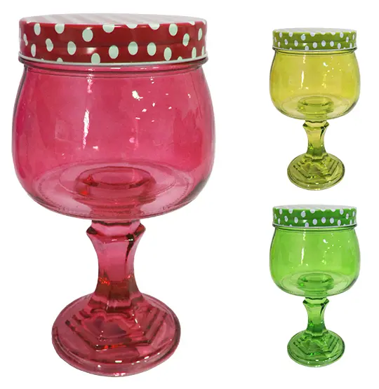 BOMBONIERE DE VIDRO TRANSCOLOR COM PE E TAMPA DE METAL POA 500ML 18,5X11,2CM DE Ø