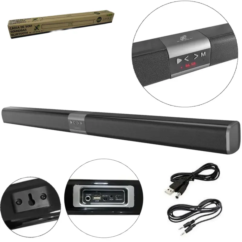 CAIXA DE SOM SOUNDBAR RECARREGAVEL 80W BLUETOOTH/USB/AUX/TF COM CARREGADOR + CABO P2 X-CELL