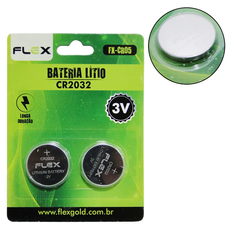 BATERIA CR2032 DE LITHIUM BOTAO 3V FLEX GOLD COM 2 PECAS NA CARTELA