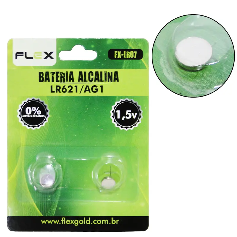 BATERIA LR621 / AG1 ALCALINA BOTAO 1,5V FLEX GOLD COM 2 PECAS NA CARTELA