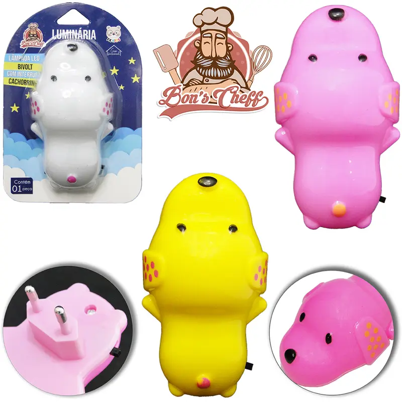 ABAJUR LUMINARIA DE TOMADA DE LED CACHORRINHO BIVOLT 11X6CM NA CARTELA