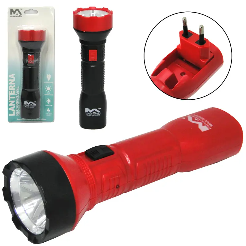 LANTERNA RECARREGAVEL BIVOLT MAXMIDIA COM 1 LED
