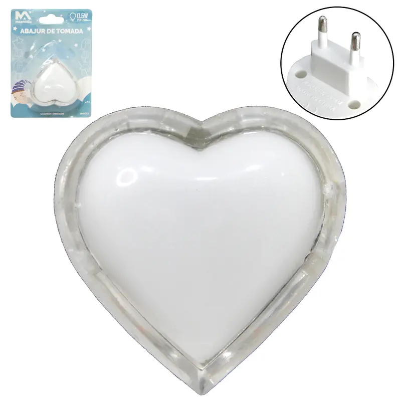 ABAJUR LUMINARIA DE TOMADA DE LED CORACAO BIVOLT MAXMIDIA