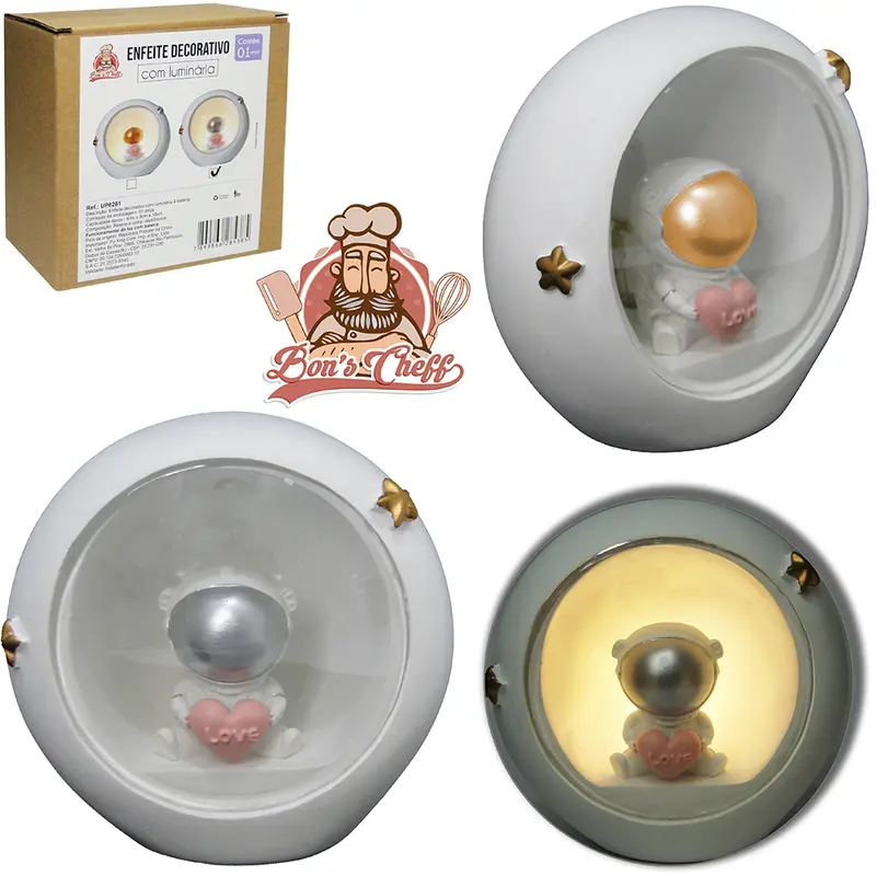 ABAJUR LUMINARIA DE LED ASTRONAUTA DE RESINA A BATERIA 10X9X6CM