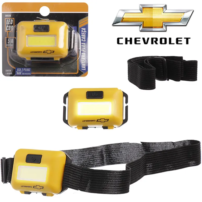 LANTERNA DE CABECA COM 1 LED COB + ALCA ELASTICA CHEVROLET A PILHA NA CARTELA