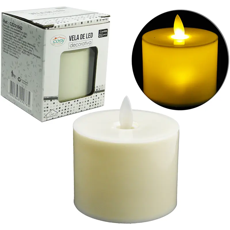 VELA DECORATIVA ELETRONICA DE LED CHAMA MOVEL A PILHA 7X5,5CM DE Ø