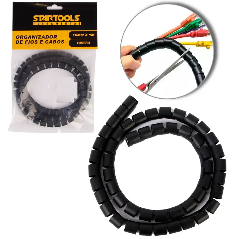 ORGANIZADOR DE FIOS / CABOS DE PLASTICO AJUSTAVEL PRETO 10MMX1M