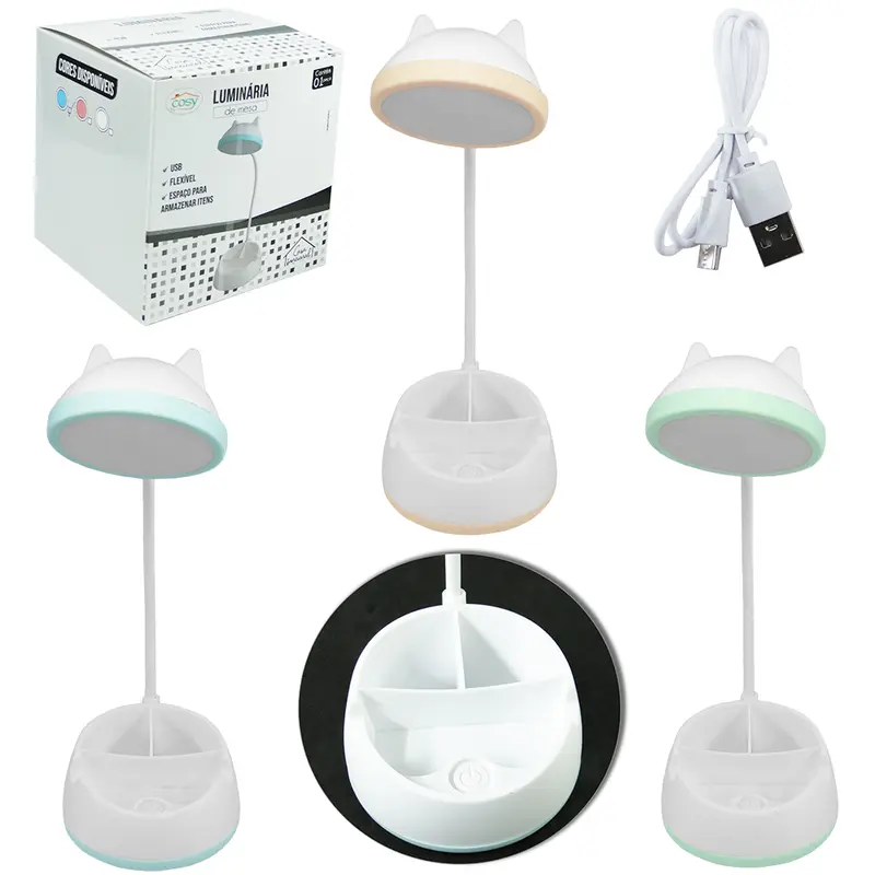 LUMINARIA MESA FLEXIVEL RECARREGAVEL USB ORGANIZADOR SENSOR TOUCH 12 LEDS