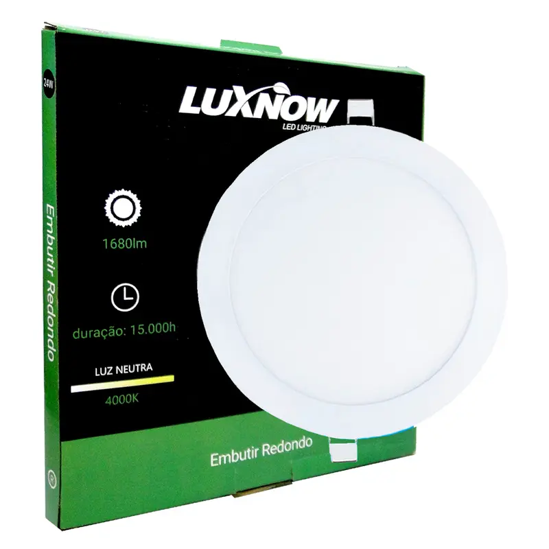 LUMINARIA PAINEL REDONDO EMBUTIR LED 24W 4000K BRANCA NEUTRA BIVOLT LUXNOW