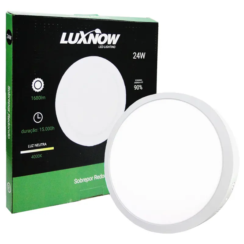 LUMINARIA PAINEL REDONDO SOBREPOR LED 24W 4000K BRANCA NEUTRA BIVOLT LUXNOW