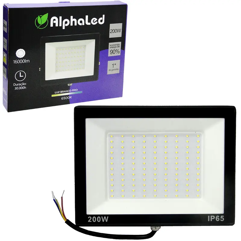 REFLETOR LED SMD 200W 6500K BRANCA FRIA BIVOLT ALPHALED
