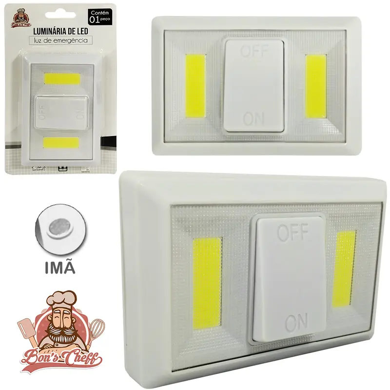 LUMINARIA DE LED DUPLO RETANGULAR MAGNETICO INTERRUPTOR A PILHA 11X7,5CM