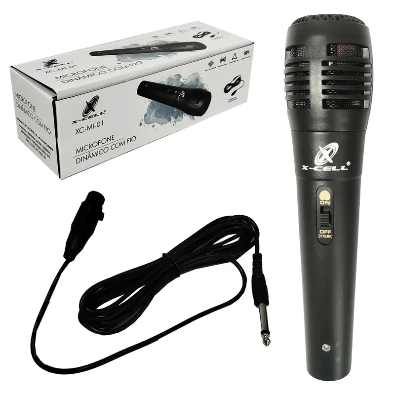 MICROFONE PROFISSIONAL DINAMICO PRETO COM FIO X-CELL
