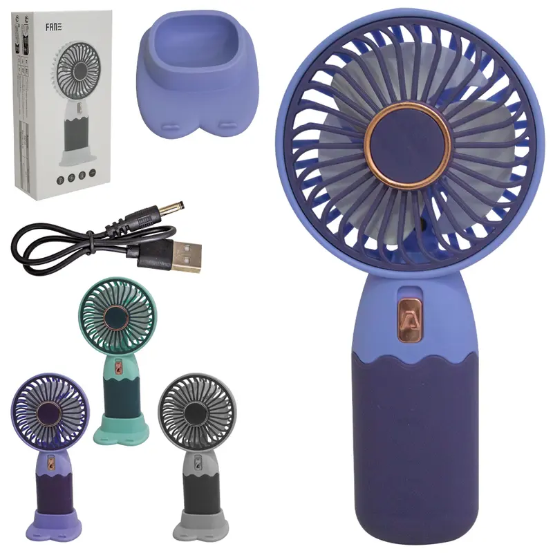 MINI VENTILADOR DE MAO / MESA PORTATIL RECARREGAVEL 5V COM 1 VELOCIDADE + BASE SUPORTE CELULAR E CABO USB 16,5X8X6CM