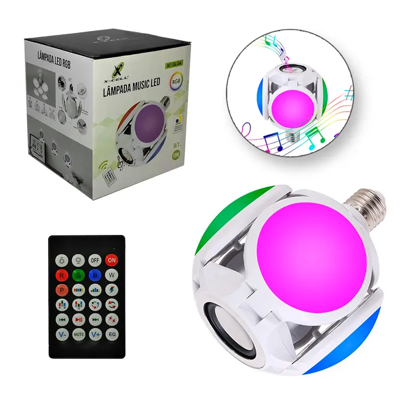 LAMPADA LUZ BALADA DE LED BOLA 10W COM CAIXA DE SOM + BLUETOOTH E CONTROLE REMOTO BIVOLT E27 X-CELL