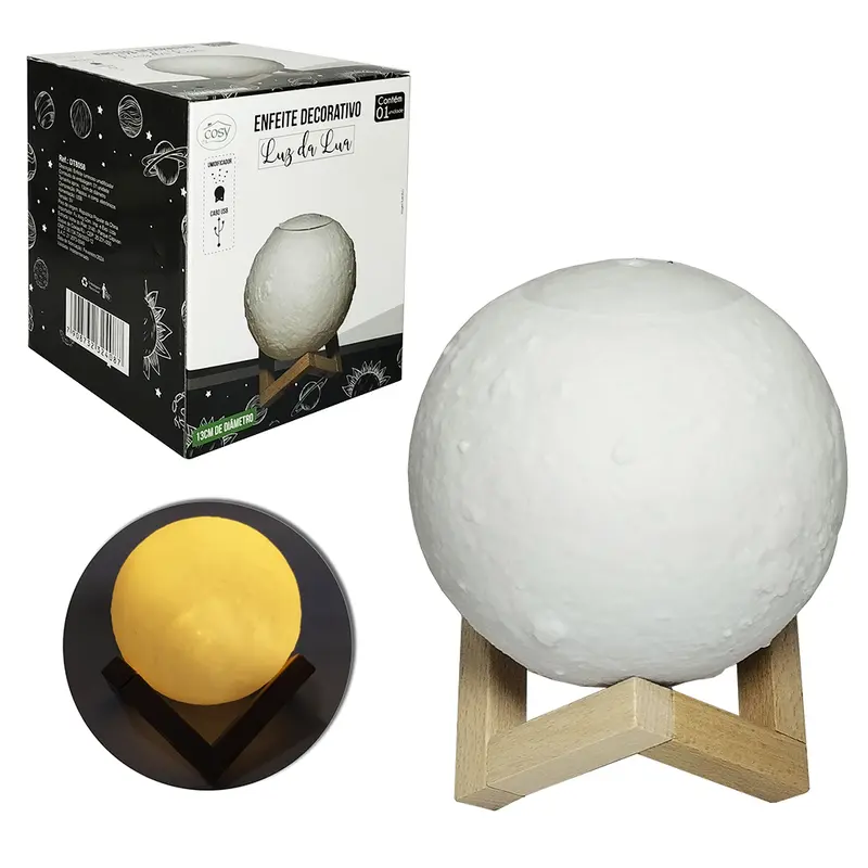 UMIDIFICADOR PARA AMBIENTES ABAJUR LUMINARIA LUA 3D CABO USB 16X13CM DE Ø