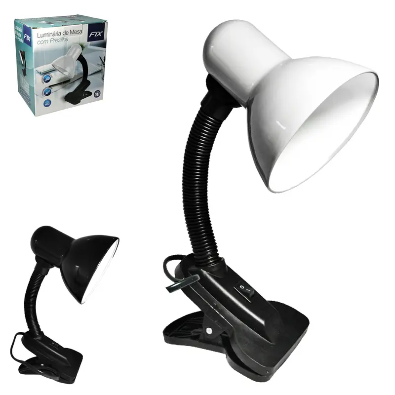 LUMINARIA DE MESA FLEXIVEL COM BASE PRESILHA DE PLASTICO BIVOLT 30X13X11,5CM